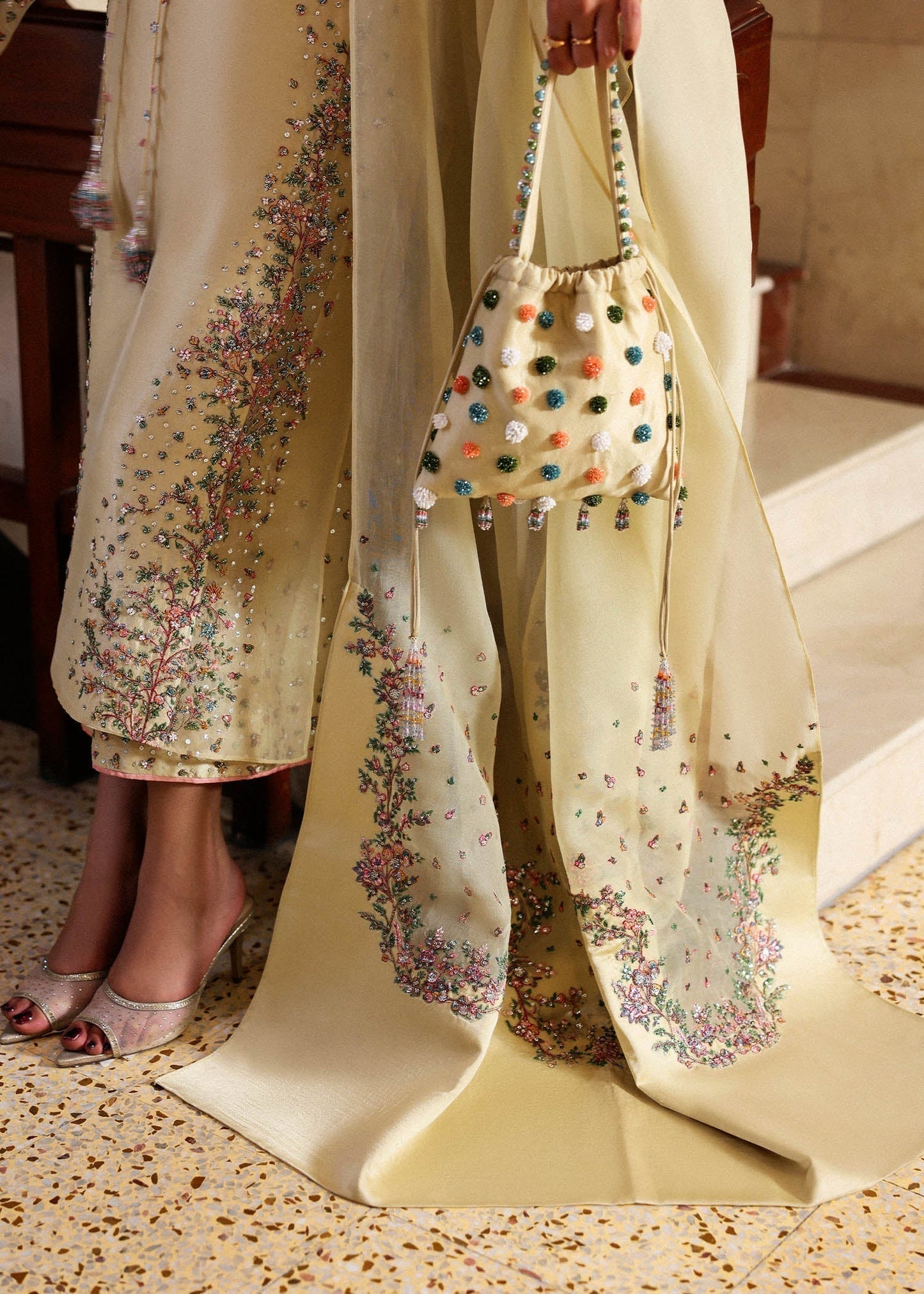 Hussain Rehar Ciel ensemble featuring a refined silhouette with subtle intricate embellishments and luxurious fabric in a graceful drape, paired with a delicately finished dupatta, perfect for formal occasions and elegant celebrations.