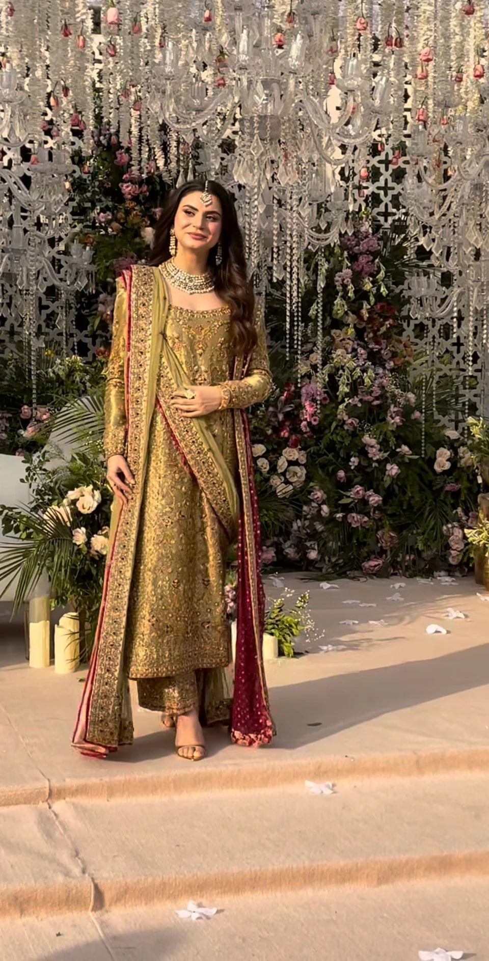 Haris Shakeel inspired pistachio green festive ensemble featuring a shirt with intricate embroidery and delicate embellishments creating a refined luminous texture, paired with a coordinated dupatta with rich contrasting borders and straight-cut trousers, perfect for wedding festivities, formal gatherings, and celebratory occasions.