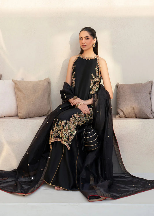 Liyana Black Women’s Embroidered Tissue Silk Sharara 3‑Piece Festive Ensemble – Elegant Ethnic Outfit by Laam Premium
