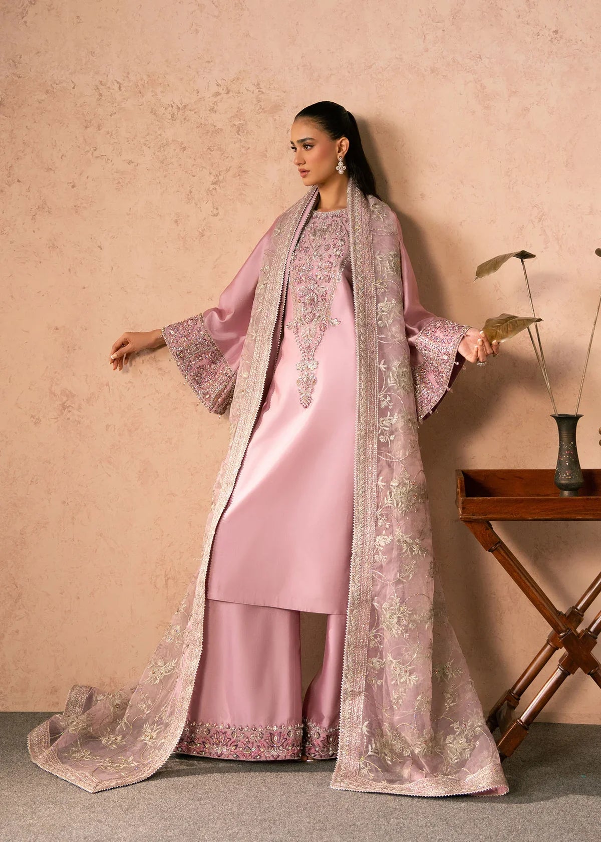 Elaris Dusty Rose Women’s Embroidered 3‑Piece Festive Ensemble – Elegant Ethnic Outfit by Laam Premium