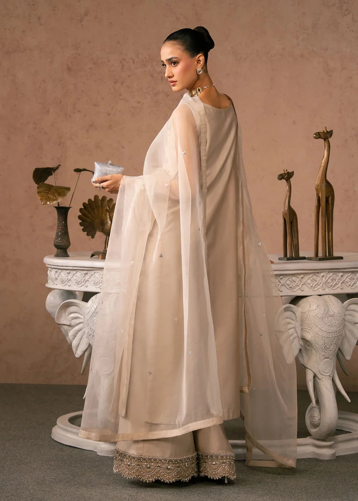 Anaya Champagne‑Beige Women’s Embroidered 3‑Piece Festive Ensemble – Elegant Ethnic Outfit by Laam Premium
