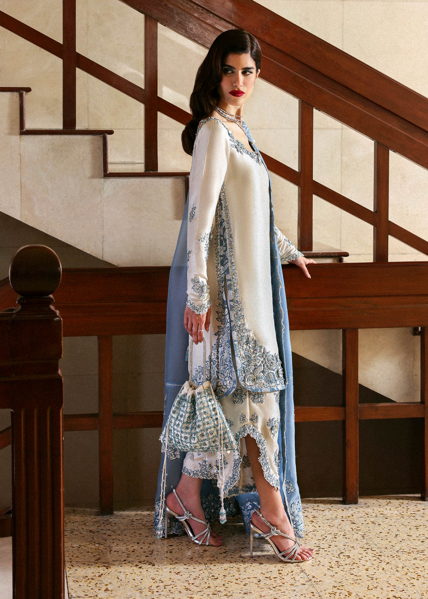 Hussain Rehar Virelle ensemble crafted in sumptuous fabric with delicate embellishments and refined craftsmanship, featuring a fluid silhouette that balances elegance and modern charm, paired with a beautifully detailed dupatta, perfect for special occasions and formal events.
