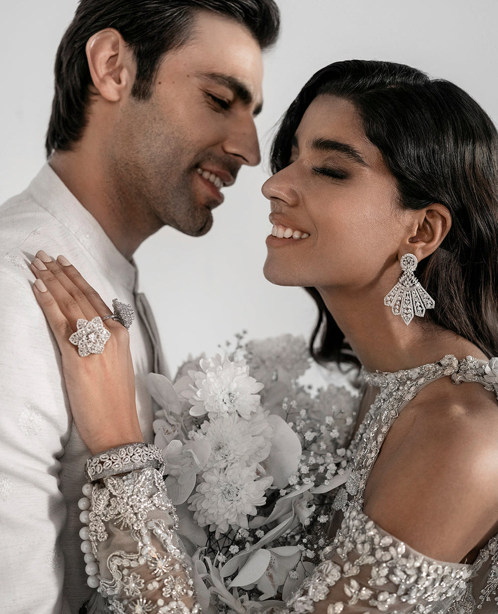  Republic Womenswear E-52 modern glamour ensemble featuring intricate embellishments and artful embroidery on luxurious fabric with a flattering flowing silhouette, perfect for galas, special occasions, and formal events.