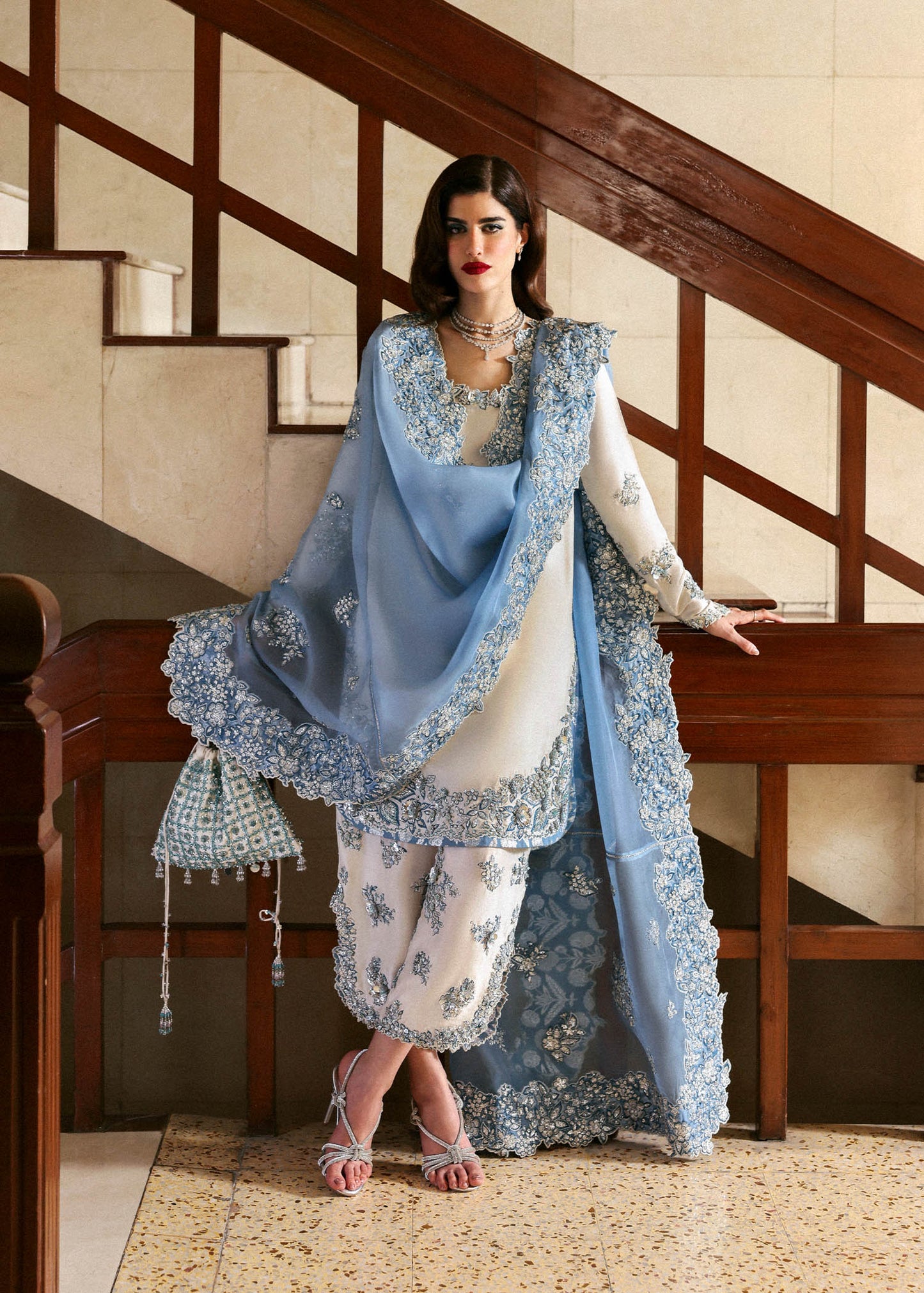 Hussain Rehar Virelle ensemble crafted in sumptuous fabric with delicate embellishments and refined craftsmanship, featuring a fluid silhouette that balances elegance and modern charm, paired with a beautifully detailed dupatta, perfect for special occasions and formal events.